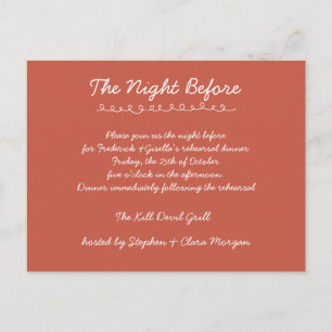Elegant Handwritten Script Wedding Rehearsal Dinne Postcard