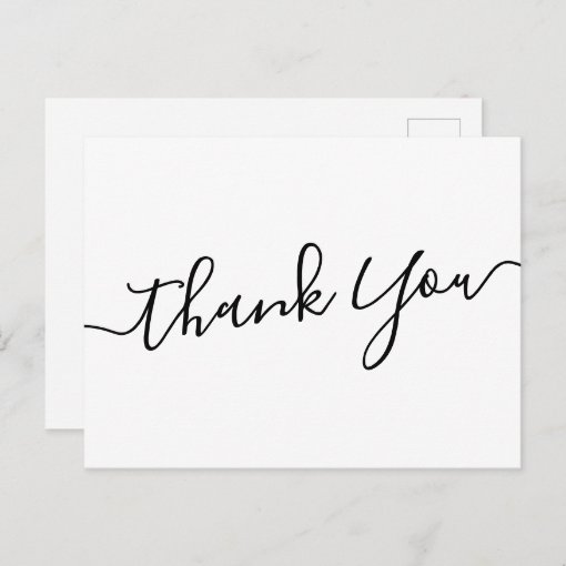 Elegant handwritten script white thank you postcard | Zazzle