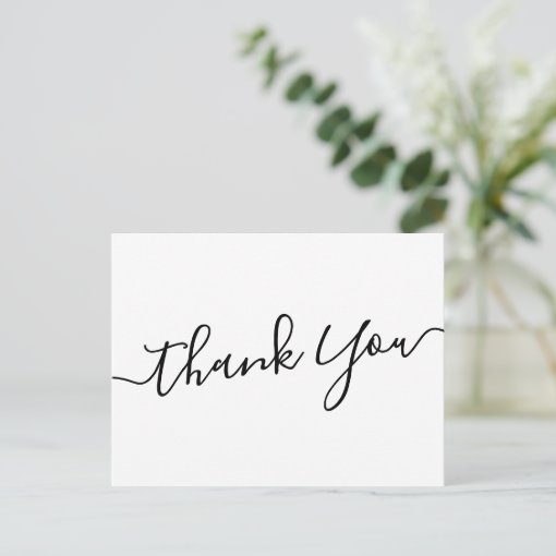 Elegant handwritten script white thank you postcard | Zazzle