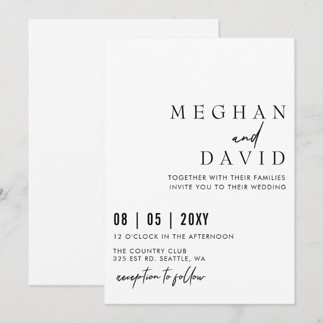 Elegant Handwritten Simple Black Wedding Invitatio Invitation (Front/Back)