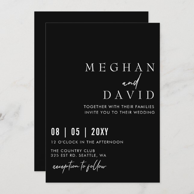 Elegant Handwritten Simple Black Wedding Invitation (Front/Back)