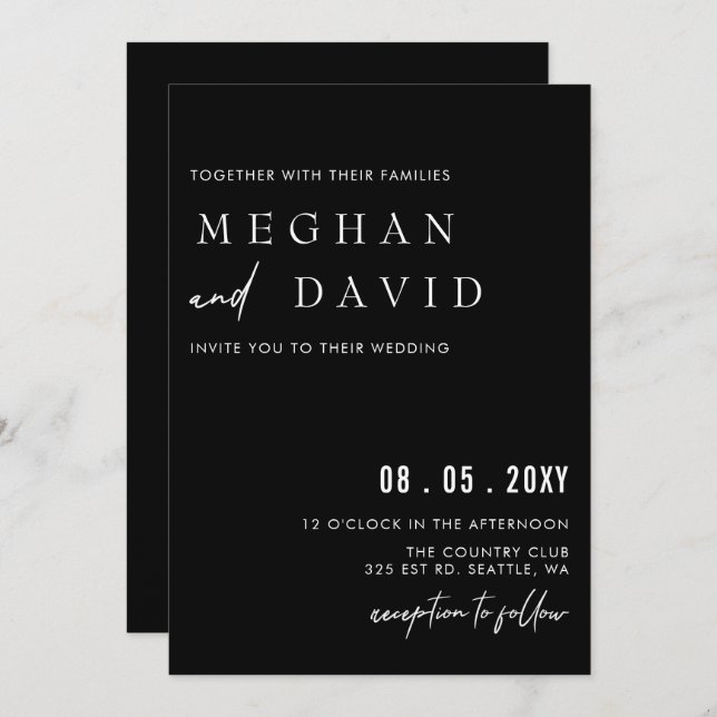 Elegant Handwritten Simple Black Wedding  Invitation (Front/Back)