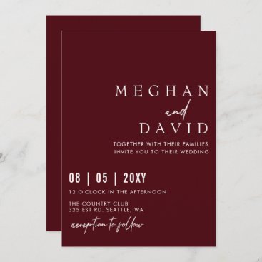 Elegant Handwritten Simple Burgundy Wedding  Invitation