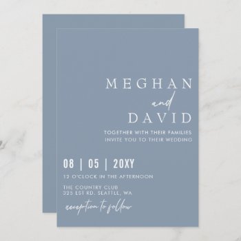 Elegant Handwritten Simple Dusty Blue Wedding Invitation by blessedwedding at Zazzle
