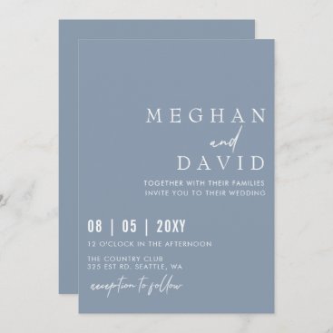 Elegant Handwritten Simple Dusty Blue Wedding Invitation