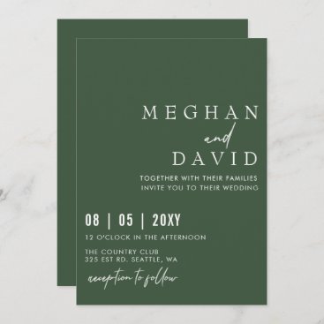 Elegant Handwritten Simple Green Wedding  Invitation