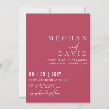 Elegant Handwritten Simple Magenta Wedding Invitation