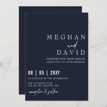 Elegant Handwritten Simple Navy Wedding  Invitation