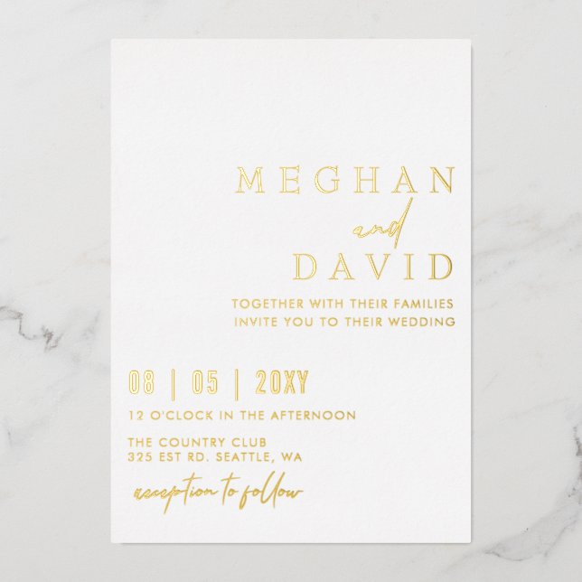 Elegant Handwritten Simple Wedding  Foil Invitation (Front)