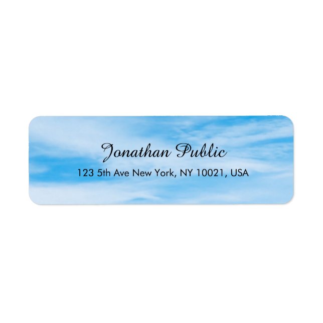 Elegant Handwritten Template Blue Sky White Clouds Label (Front)