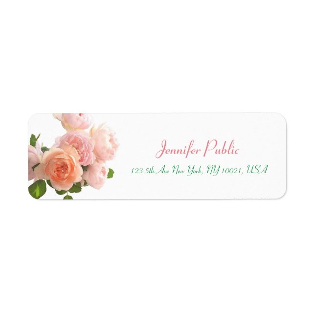 Elegant Handwritten Template Watercolor Roses Chic Label (Front)