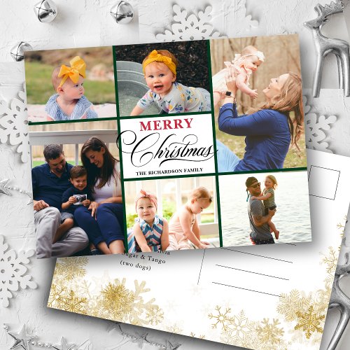 Elegant Handwritten Typography   6 Photo Collage Holiday Postcard