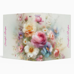 Elegant Handwritten Watercolor Flowers Recipe 3 Ring Binder