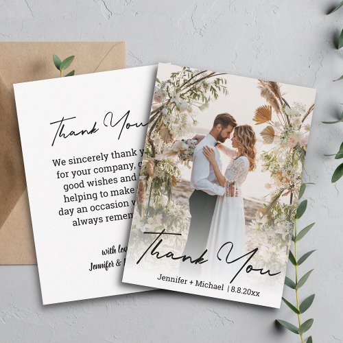 elegant handwritten wedding day photo  thank you  note card