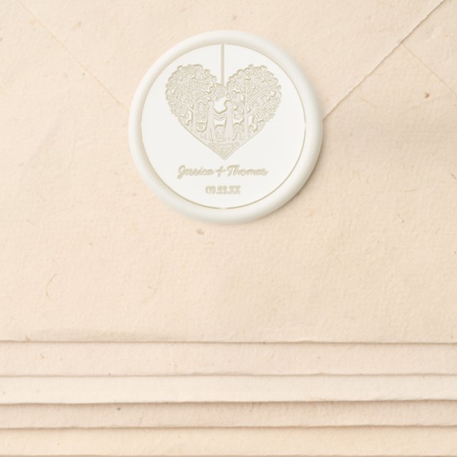 Elegant Hanging Heart Tree Wedding Wax Seal Sticker (Front)