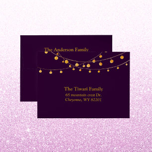 Elegant hanging lights purple gold modern diwali envelope