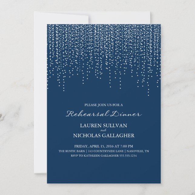 Elegant Hanging Lights Rehearsal Dinner Invitation (Front)