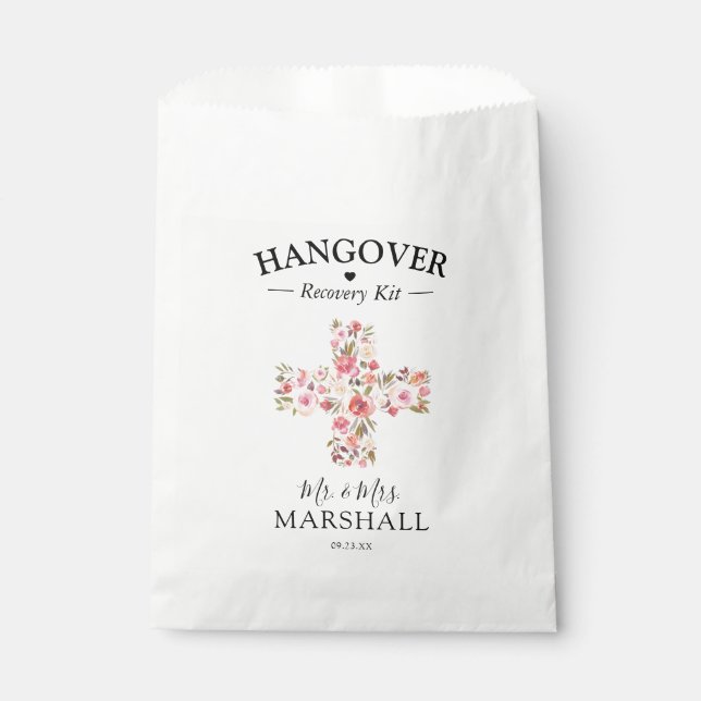 Elegant Hangover Recovery Kit | Pink Floral Favor Bag (Front)
