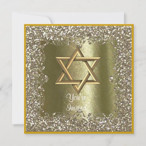 ELEGANT HANUKKAH  CRYSTAL Gold Sparkle  Invitation