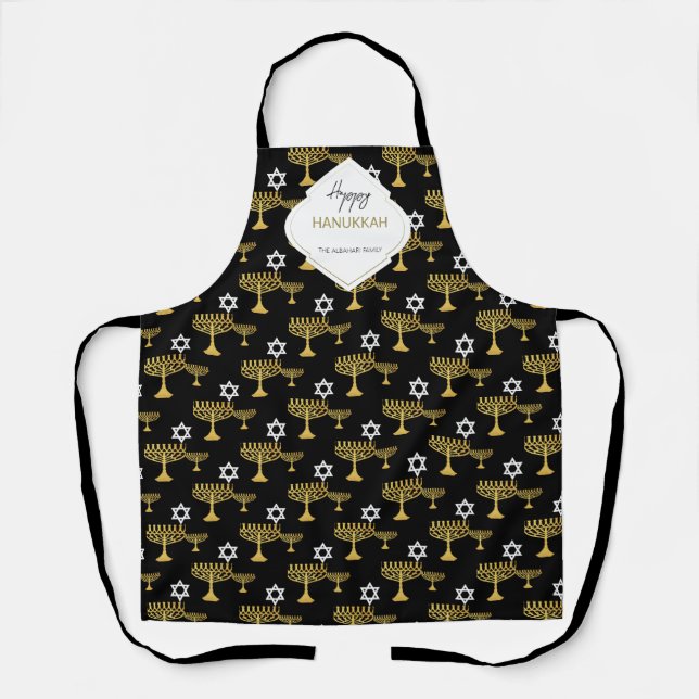 Elegant Hanukkah Holiday Pattern Gold Apron (Front)