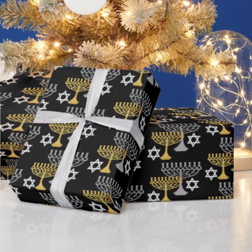 Elegant Hanukkah Holiday Pattern Gold Wrapping Paper