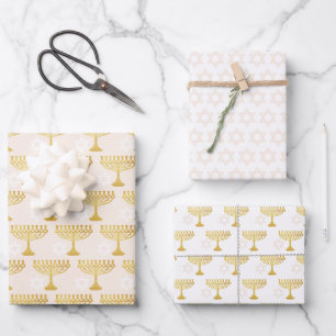 Elegant Hanukkah Holiday Pattern Gold Wrapping Paper Sheets