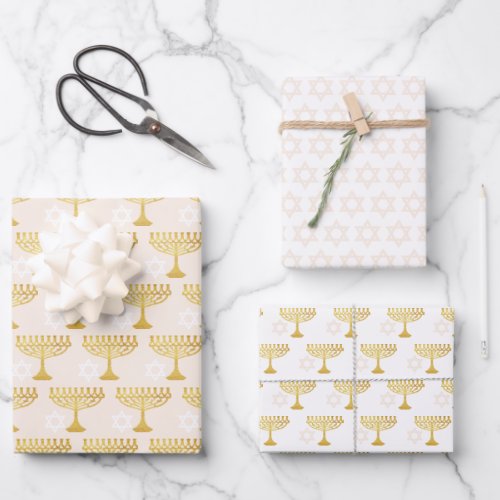 Elegant Hanukkah Holiday Pattern Gold Wrapping Paper Sheets