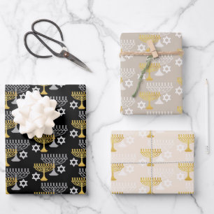 Elegant Hanukkah Holiday Pattern Gold Wrapping Paper Sheets