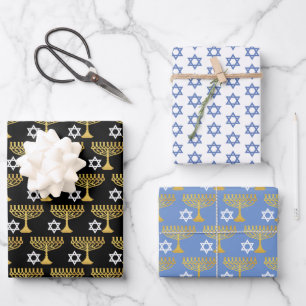 Elegant Hanukkah Holiday Pattern Gold Wrapping Paper Sheets