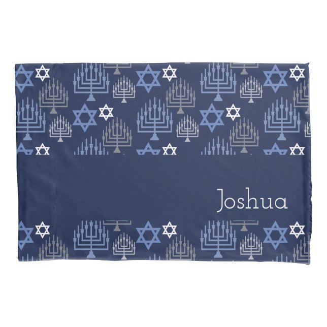 Elegant Hanukkah Menorah Blue Holiday Pattern Pillow Case (Front)