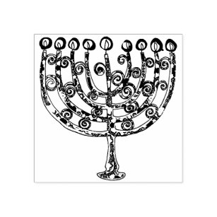 Elegant Hanukkah Menorah Candle Rubber Stamp