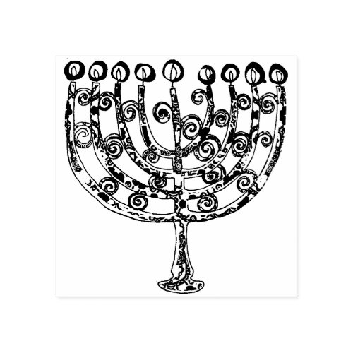 Elegant Hanukkah Menorah Candle Rubber Stamp