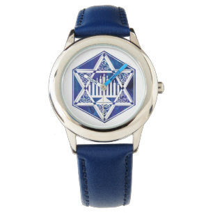 Elegant Hanukkah Menorah in Star of David Watch