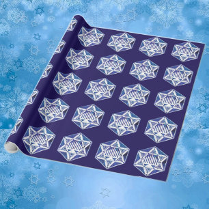 Elegant Hanukkah Menorah in Star of David  Wrapping Paper