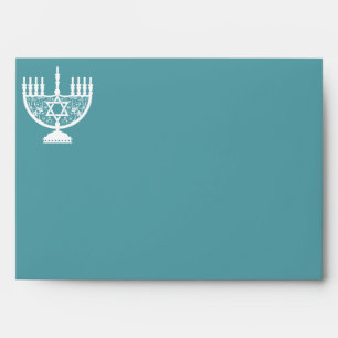 Elegant Hanukkah Menorah with Floral Star of David Envelope