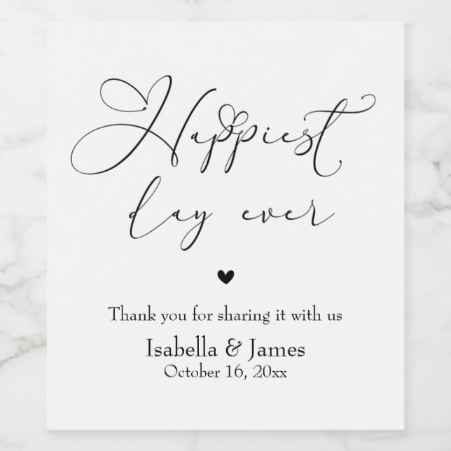 Elegant Happiest Day Ever Romantic Wedding  Wine Label (Single Label)