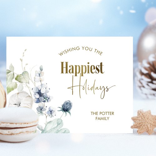 Elegant Happiest Holidays Winter Greenery Holiday Postcard