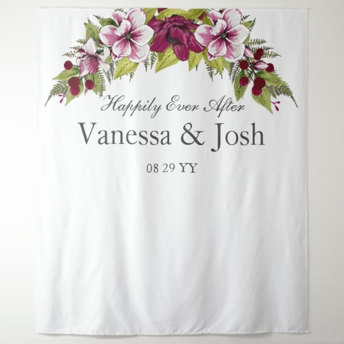 Elegant Happily Ever After Berry Florals Wedding Tapestry