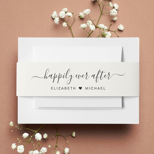 Elegant Happily Ever After Cream Wedding Invitation Belly Band