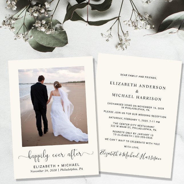 Elegant Happily Ever After Cream Wedding Reception Invitation (Creator Uploaded)