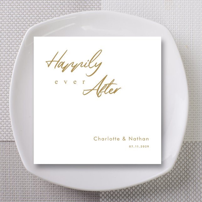 Elegant 'Happily Ever After' Gold Script Wedding Napkins (Elegant 'Happily Ever After' Gold Script Wedding Napkins)
