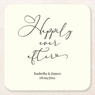 Elegant Happily Ever After Ivory Romantic Wedding  Square Paper Coaster