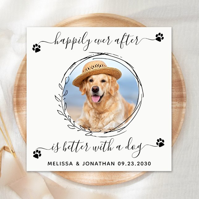Elegant Happily Ever After Pet Photo Dog Wedding Napkins (Creator Uploaded)