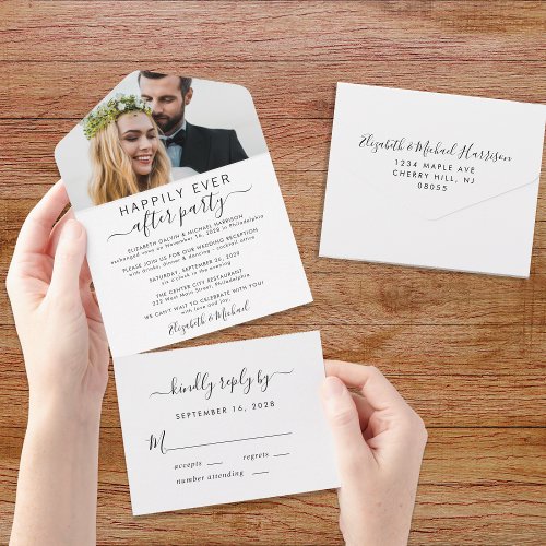 Elegant Happily Ever After Photo Wedding Reception All In One Invitation