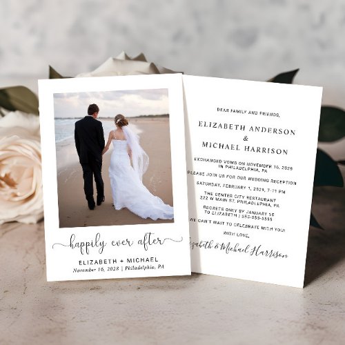 Elegant Happily Ever After Photo Wedding Reception Invitation