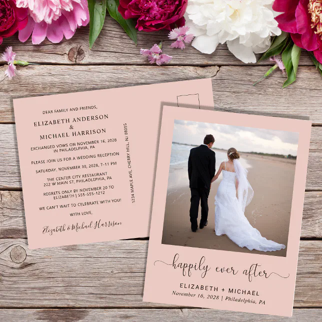 Elegant Happily Ever After Photo Wedding Reception Invitation Postcard ...
