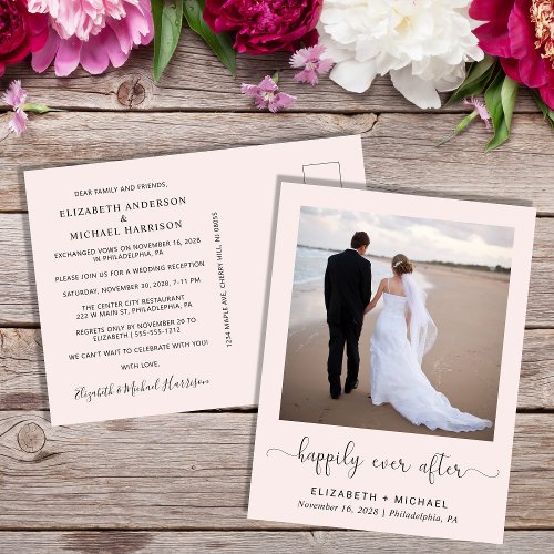 Elegant Happily Ever After Photo Wedding Reception Invitation Postcard