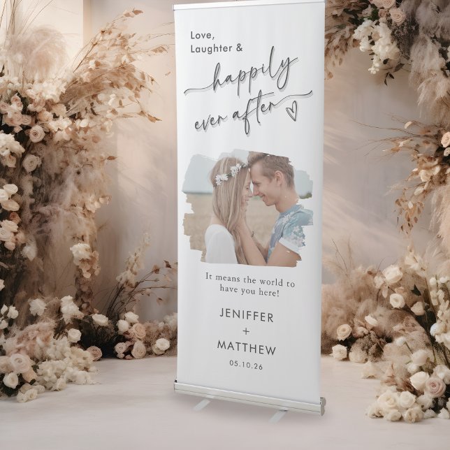 Elegant Happily Ever After Photo Welcome Wedding Retractable Banner (Creator Uploaded)