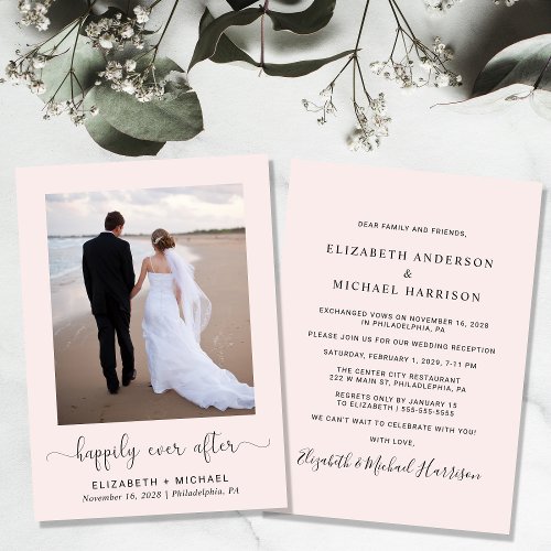 Elegant Happily Ever After Pink Wedding Reception Invitation