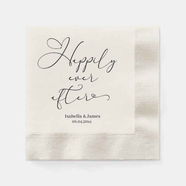 Elegant Happily Ever After Romantic Ecru Wedding  Napkins (Front)